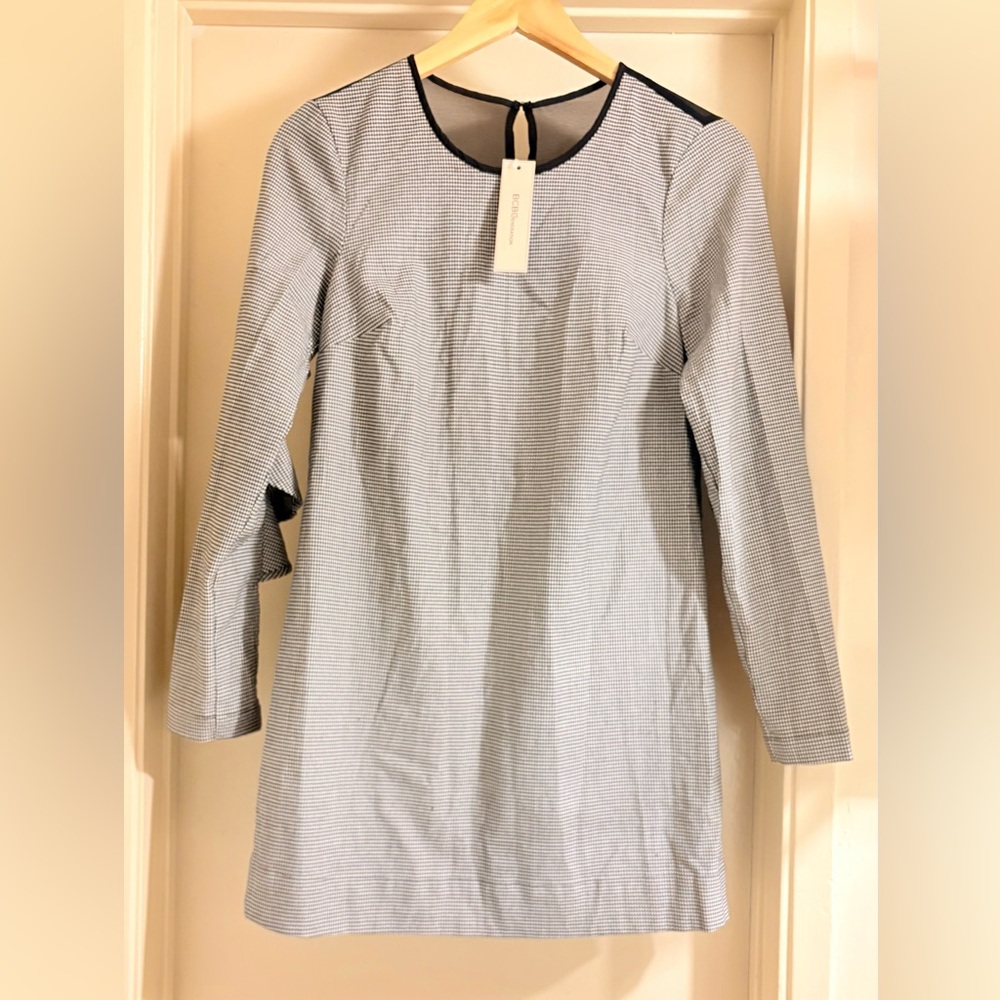 BCBGeneration Blue and Black Trim Long-Sleeve Shift Mini Dress